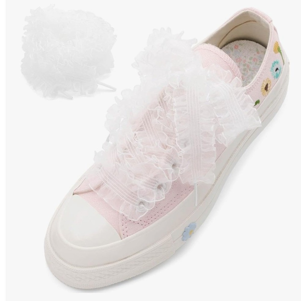 White Organza Ruffle Shoelaces Sheer Frill Laces for Sneakers 1 Pair
